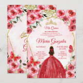 Goud Rode Bloemen Spaanse Meisje zoete 15e verjaar Kaart (Voorkant / Achterkant)