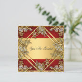 Goud Rode Bloemrijke Frame Feest Uitnodiging Goud (Staand voorkant)