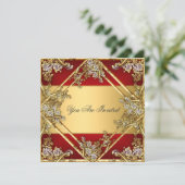 Goud Rode Bloemrijke Lijst Feest Uitnodiging Goud (Staand voorkant)