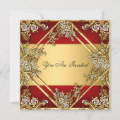 Goud Rode Bloemrijke Lijst Feest Uitnodiging Goud (Voorkant)