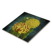 Goud Rode Chrysanten op Blauwgroen Damask n Schrij Tegeltje (Zijkant)