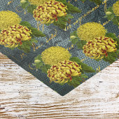 Goud Rode Chrysanten op Blauwgroen Damask n Schrij Tissuepapier