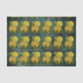 Goud Rode Chrysanten op Blauwgroen Damask n Schrij Tissuepapier (Voorkant)