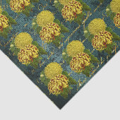 Goud Rode Chrysanten op Blauwgroen Damask n Schrij Tissuepapier (Detail)