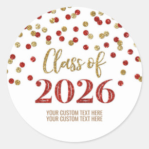 Goud Rode Confetti Afstuderen 2026 Ronde Sticker