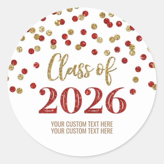 Goud Rode Confetti Afstuderen 2026 Ronde Sticker (Voorkant)