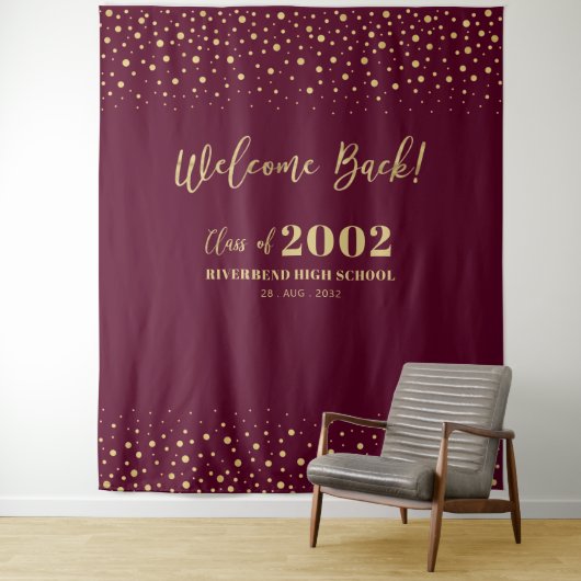 Goud & Rode Confetti Klassieker Reünie Feest Achte Wandkleed (In situ)