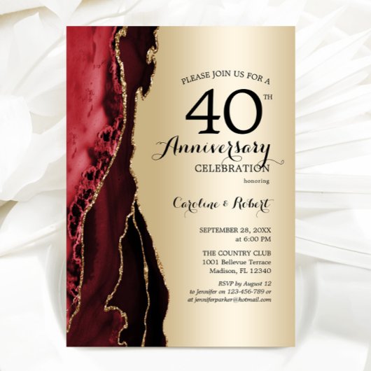 Goud Rode Elegante 40e verjaardag Kaart