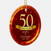 Goud & Rode Glitter Bewerk Jaar Bruiloft Jubileum Keramisch Ornament (Rechts)