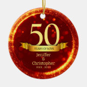 Goud & Rode Glitter Bewerk Jaar Bruiloft Jubileum Keramisch Ornament (Voorkant)