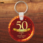 Goud & Rode Glitter Bewerk Jaar Bruiloft Jubileum Sleutelhanger (Voorkant)