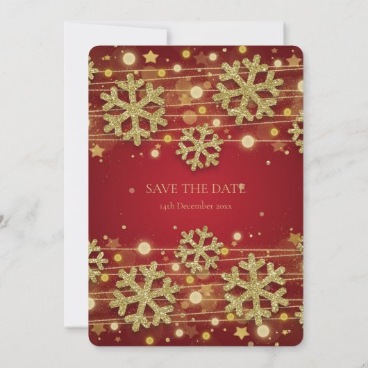 Goud & Rode Kerst Huwelijksaankondiging Opslaan De Kaart (Achterkant)