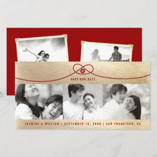 Goud & Rode Knoop Dubbel Geluk 3 Foto Chinese Save The Date