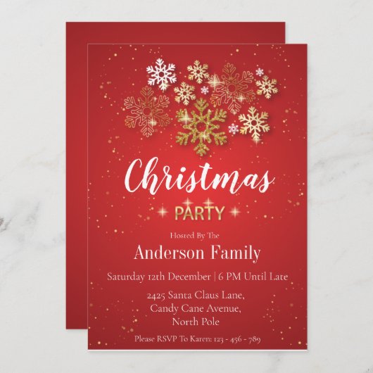 Goud & Rode Luxe Stijl Kerstfeest Kaart (Voorkant / Achterkant)