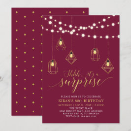 Goud & Rode Moderne Verjaardagsfeest Surprise 60 Kaart