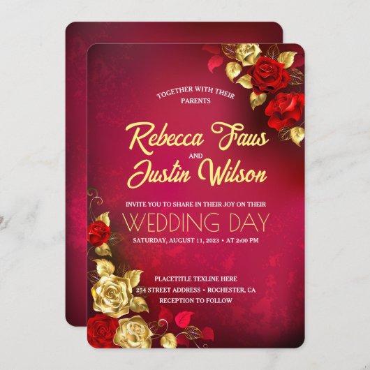 Goud Rode Rozen Bloem Moderne Boho Kaart (Voorkant / Achterkant)