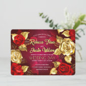 Goud Rode Rozen Bloem Moderne Boho Kaart (Staand voorkant)