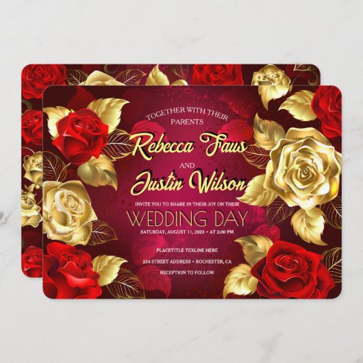 Goud Rode Rozen Bloemend Modern Boho Kaart (Voorkant / Achterkant)