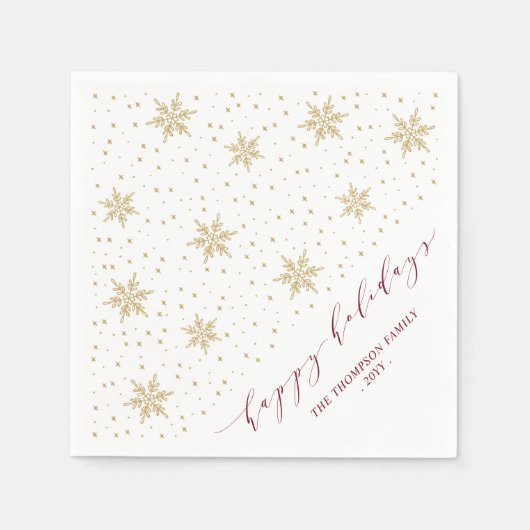 Goud & Rode Sneeuwvlokken Kerstmis Feest Servet (Voorkant)