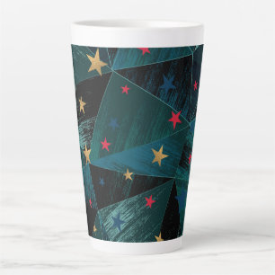 Goud, rode sterren op blauw latte mok