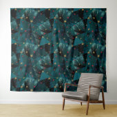 Goud, rode sterren op blauw wandkleed (In Situ (horizontaal))