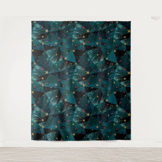 Goud, rode sterren op blauw wandkleed (Voorkant)