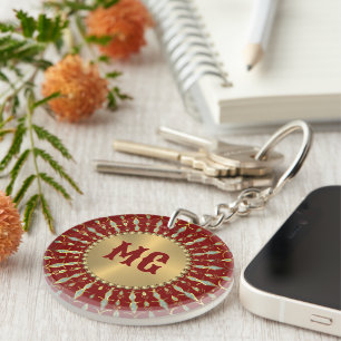 Goud Rode Witte Diamanten Aangepast Monogram Sleutelhanger