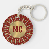 Goud Rode Witte Diamanten Aangepast Monogram Sleutelhanger (Achterkant)