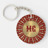 Goud Rode Witte Diamanten Aangepast Monogram Sleutelhanger (Voorkant)