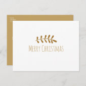 Goud roestig blad elegant eenvoudig wit modern feestdagenkaart (Voorkant / Achterkant)