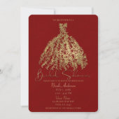 Goud & Roestig Rode Botanische Jurk Bruidsdouche Kaart (Voorkant)
