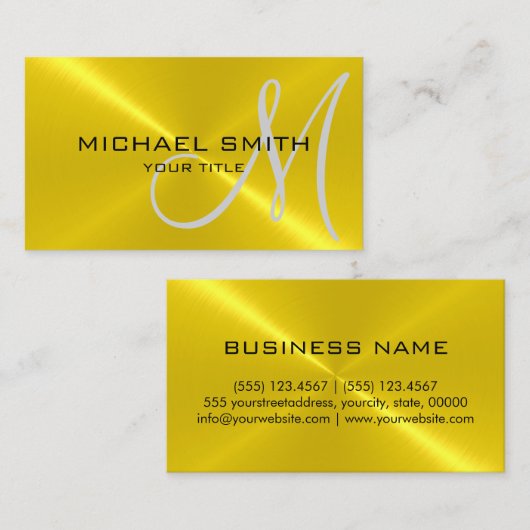 Goud roestvrij staalmonogram visitekaartje (Voorkant / Achterkant)