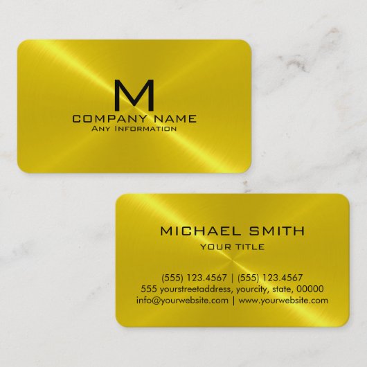 Goud roestvrij staalmonogram visitekaartje (Voorkant / Achterkant)