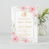 Goud Romantisch Roze Bloemen Islamitische Moslim H Kaart (Staand voorkant)
