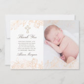 Goud Romantische Bloemen Doop Dank u kaart (Voorkant)