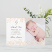 Goud Romantische Bloemen Doop Dank u kaart (Staand voorkant)