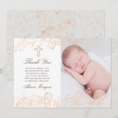 Goud Romantische Bloemen Doop Dank u kaart (Voorkant / Achterkant)