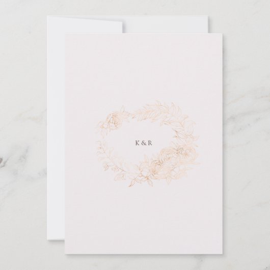 Goud Romantische Bloemen Krans Bruiloft Uitnodigin (Achterkant)