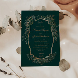 Goud Romantische Bloemen Traditionele Bruiloft Kaart