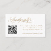 Goud Romantische Kalligrafie Huwelijk QR Code RSVP Informatiekaartje (Voorkant)
