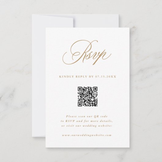 Goud Romantische Kalligrafie Huwelijk QR Code RSVP Kaartje (Voorkant)