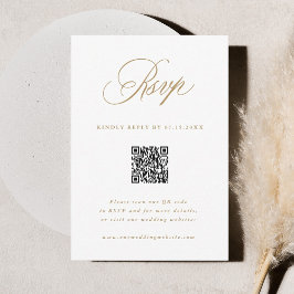 Goud Romantische Kalligrafie Huwelijk QR Code RSVP Kaartje