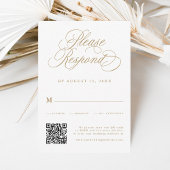 Goud Romantische Kalligrafie Huwelijk QR Code RSVP Kaartje