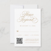 Goud Romantische Kalligrafie Huwelijk QR Code RSVP Kaartje (Voorkant)