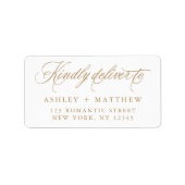 Goud Romantische Swirly Calligrafie Retouradres Etiket (Voorkant)