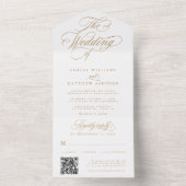 Goud Romantische Swirly Kalligrafie Bruiloft All In One Uitnodiging (Binnen)