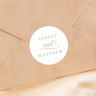 Goud Romantische Swirly Kalligrafie Bruiloft Ronde Sticker