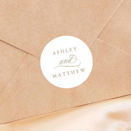Goud Romantische Swirly Kalligrafie Bruiloft Ronde Sticker