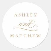 Goud Romantische Swirly Kalligrafie Bruiloft Ronde Sticker (Voorkant)