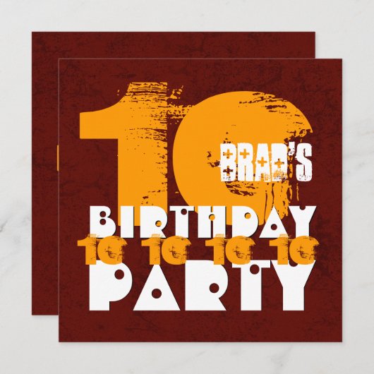 GOUD ROOD 10e Verjaardagsfeest 10 Jaar Oud V02A1 Kaart (Voorkant / Achterkant)